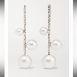 Mateo White Diamond and Pearl Drop Earrings. New in Box.